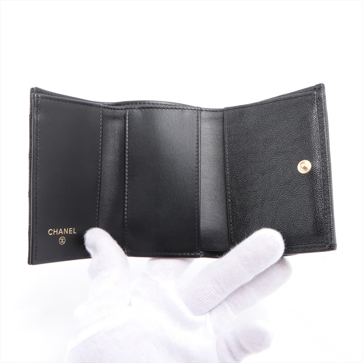 Chanel Boy Chanel Caviarskin Wallet Black Gold Metal fittings 27th