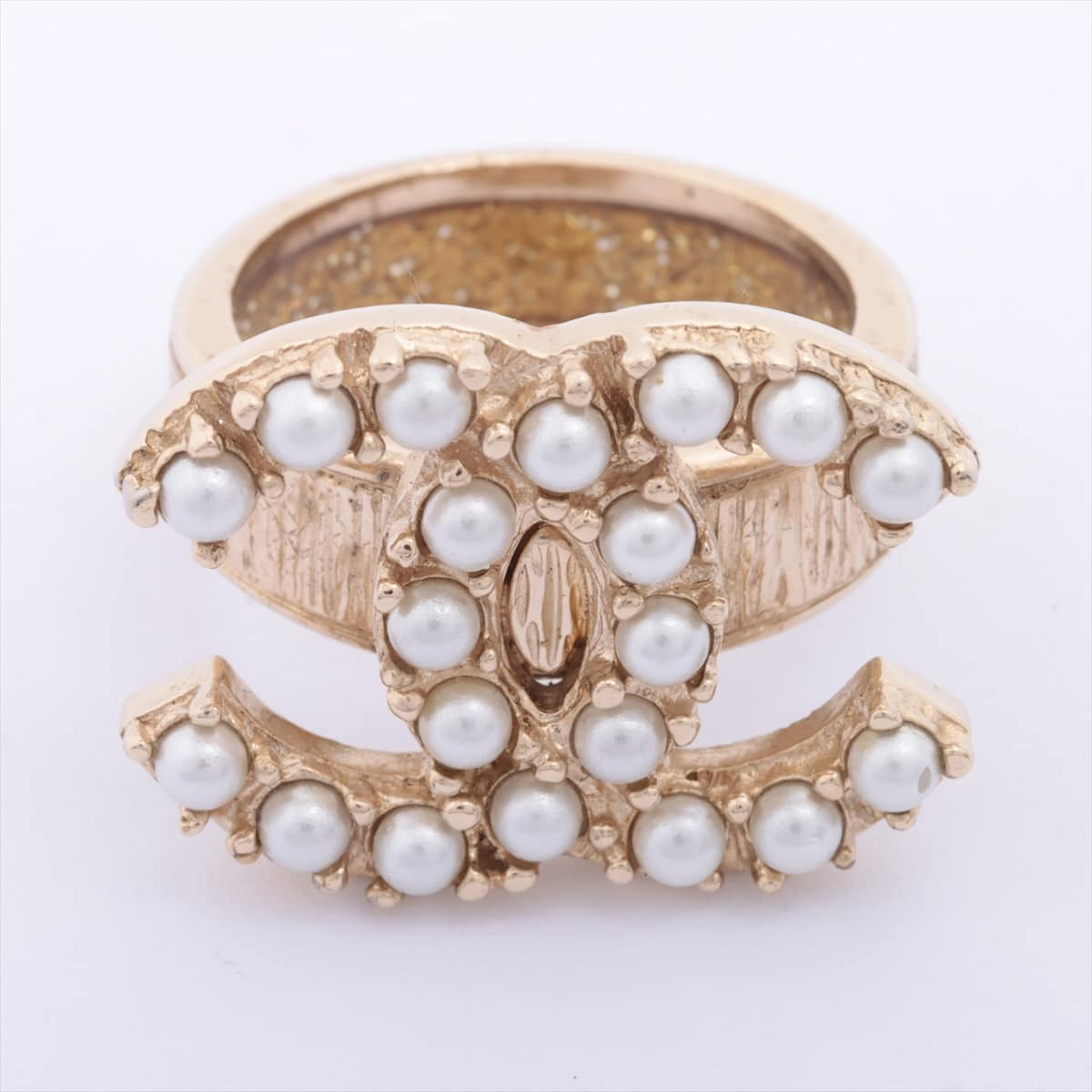 Chanel Coco Mark 10P rings GP x Imitation pearl Champagne Gold