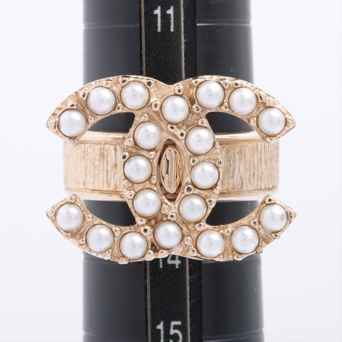 Chanel Coco Mark 10P rings GP x Imitation pearl Champagne Gold