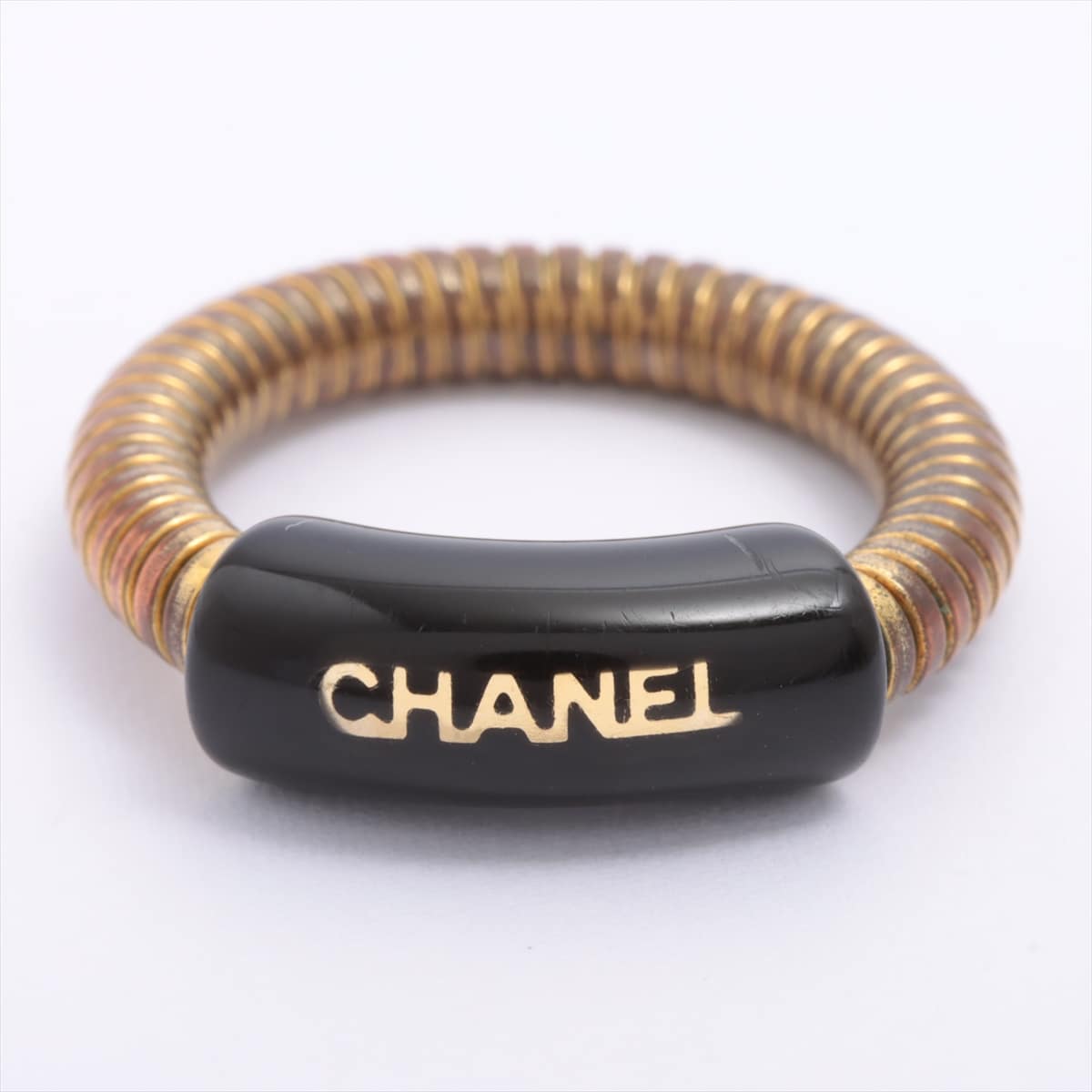 Chanel Logo 01P rings GP x plastic Black×Gold