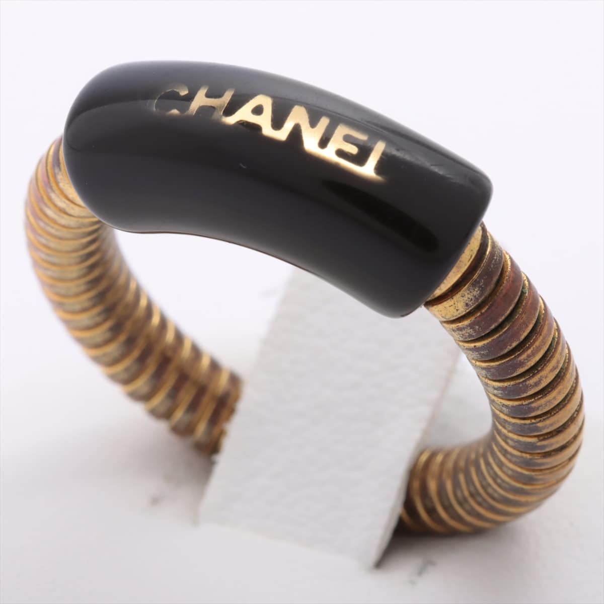 Chanel Logo 01P rings GP x plastic Black×Gold