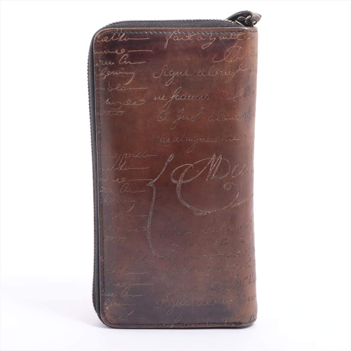 Berluti Calligraphy Leather Round-Zip-Wallet Brown Degradation in pockets