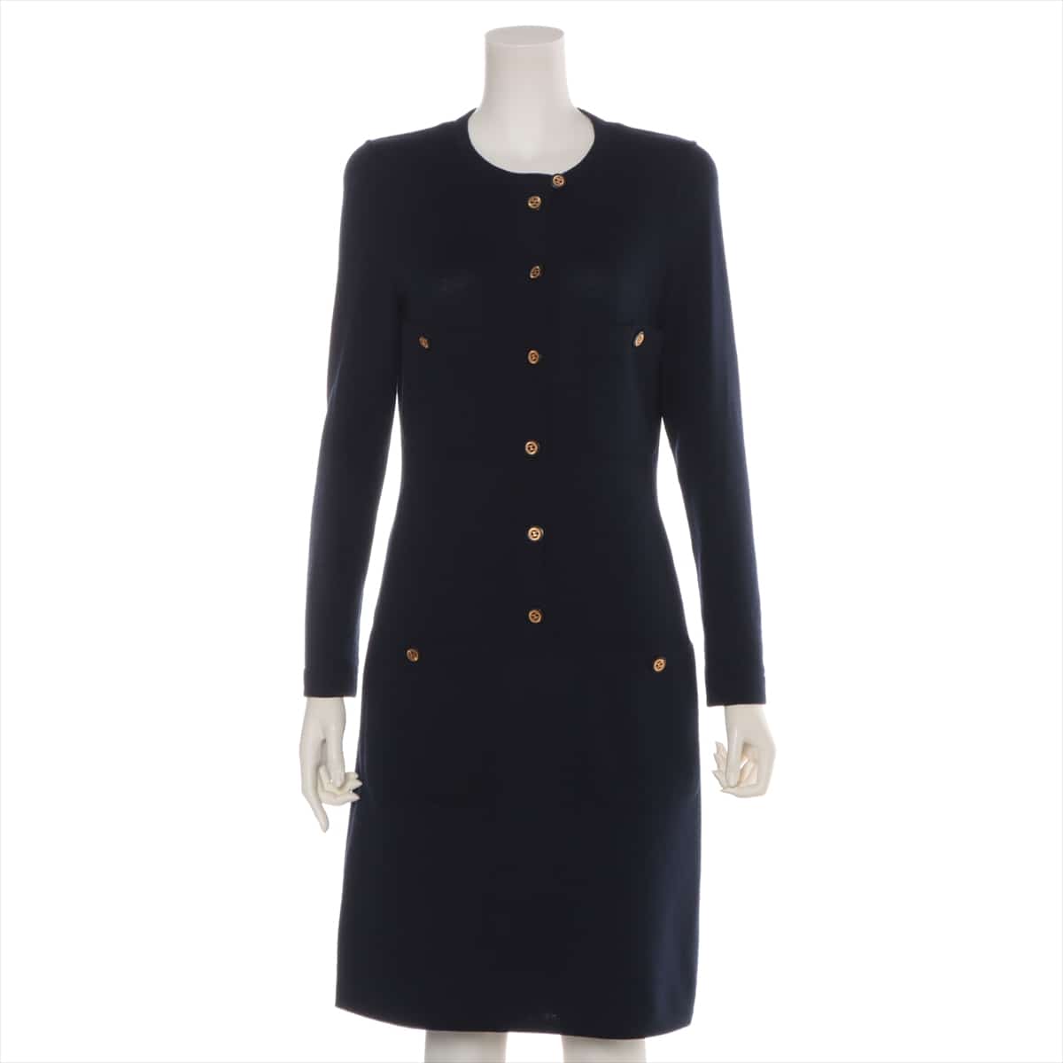 Chanel Wool Dress 38 Ladies' Navy blue  Coco Button