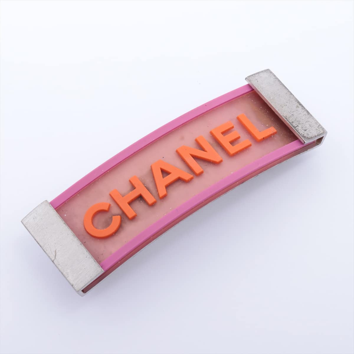 Chanel Logo Barrette GP & rubber Pink x orange