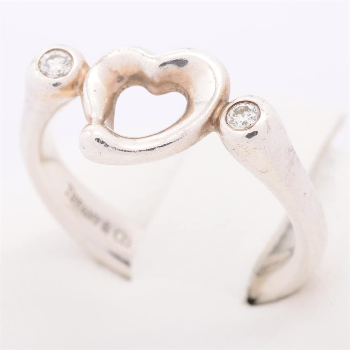 Tiffany Open Heart rings 925 3.4g Silver Diamond 2P