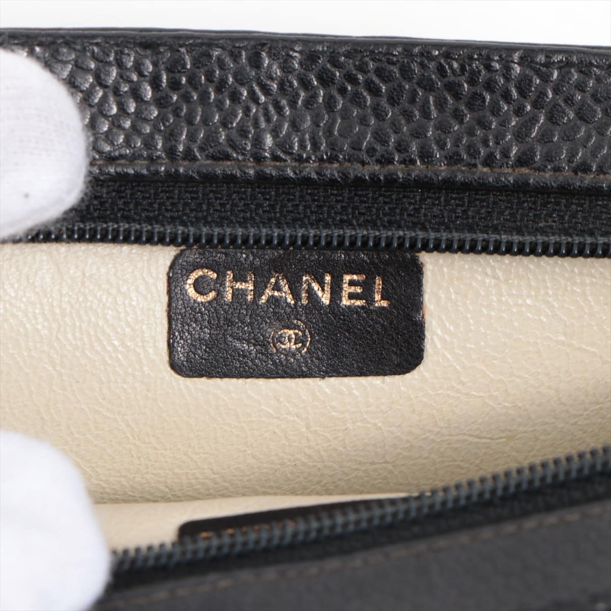 Chanel Coco Mark Caviarskin Pouch Black Gold Metal fittings