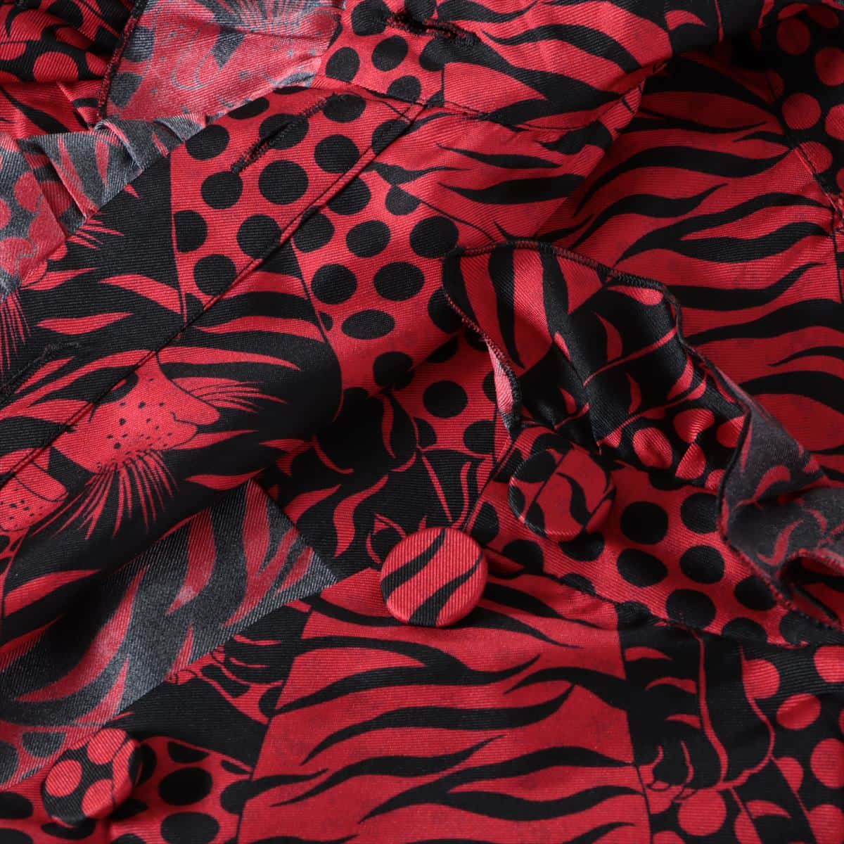 Gucci 18 years Silk Setup Blouse 38/skirt 36 Ladies' Red x Black  tiger print