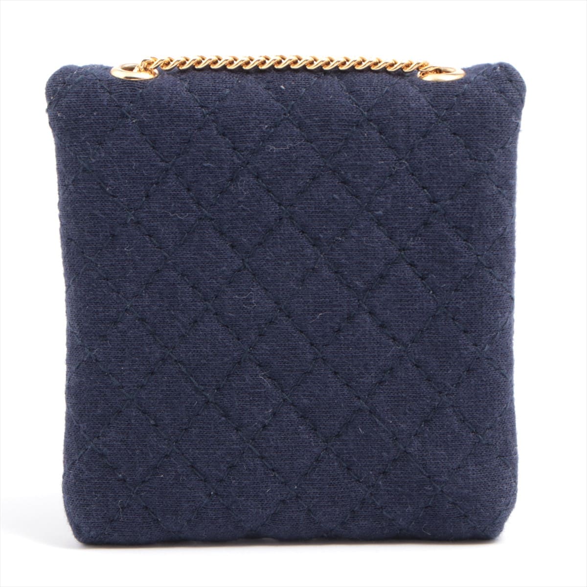 Chanel Coco Mark canvas Pouch Navy blue Gold Metal fittings