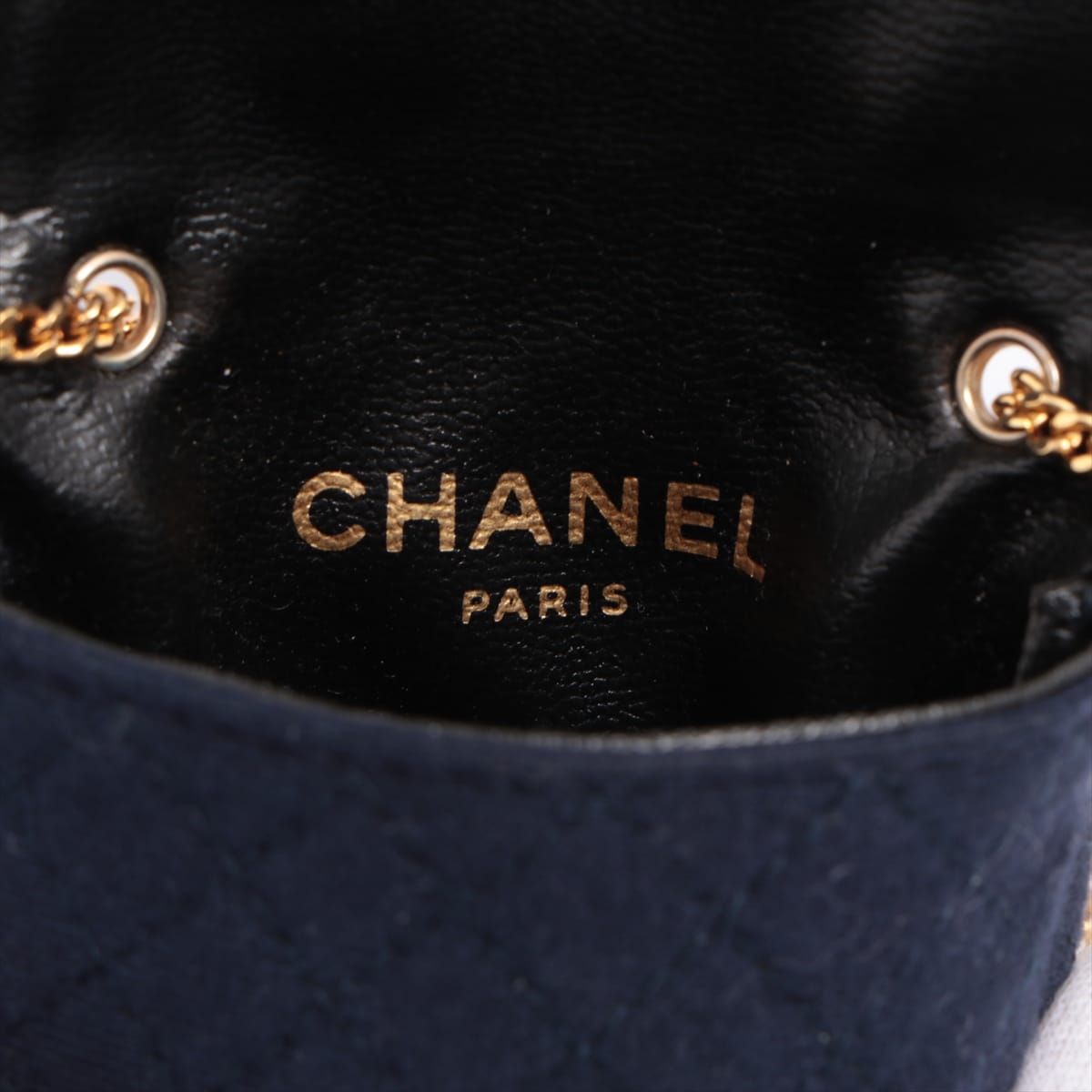 Chanel Coco Mark canvas Pouch Navy blue Gold Metal fittings