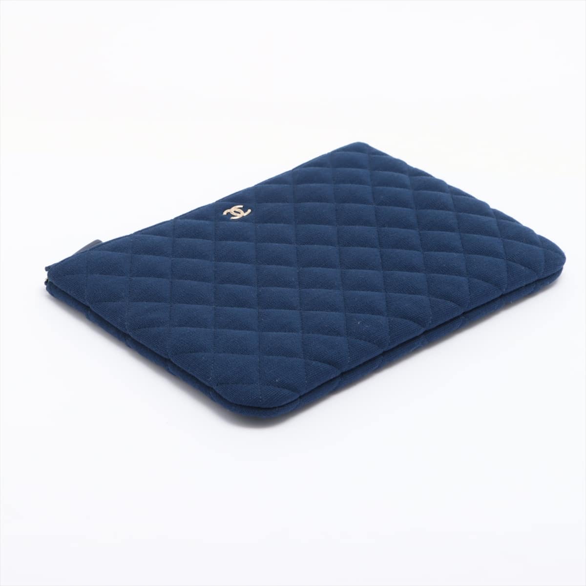 Chanel Matelasse Cotton Jersey Clutch bag Blue Gold Metal fittings 28th
