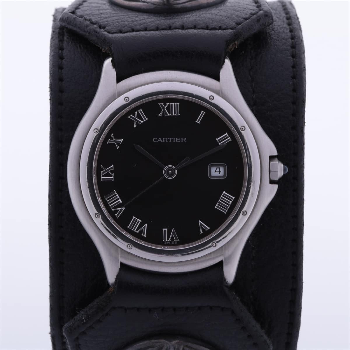 Cartier Panthère Cougar LM  Bill Wall Leather 987904 SS & leather QZ Black-Face