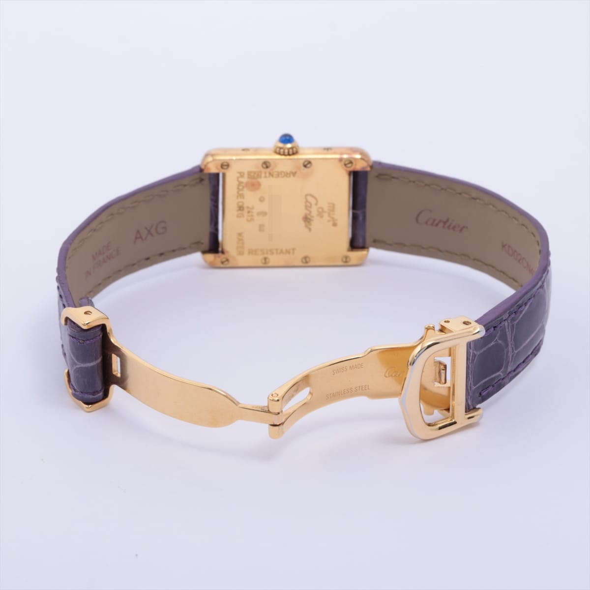 Cartier Must Tank W1017554 925 & leather QZ Purple dial