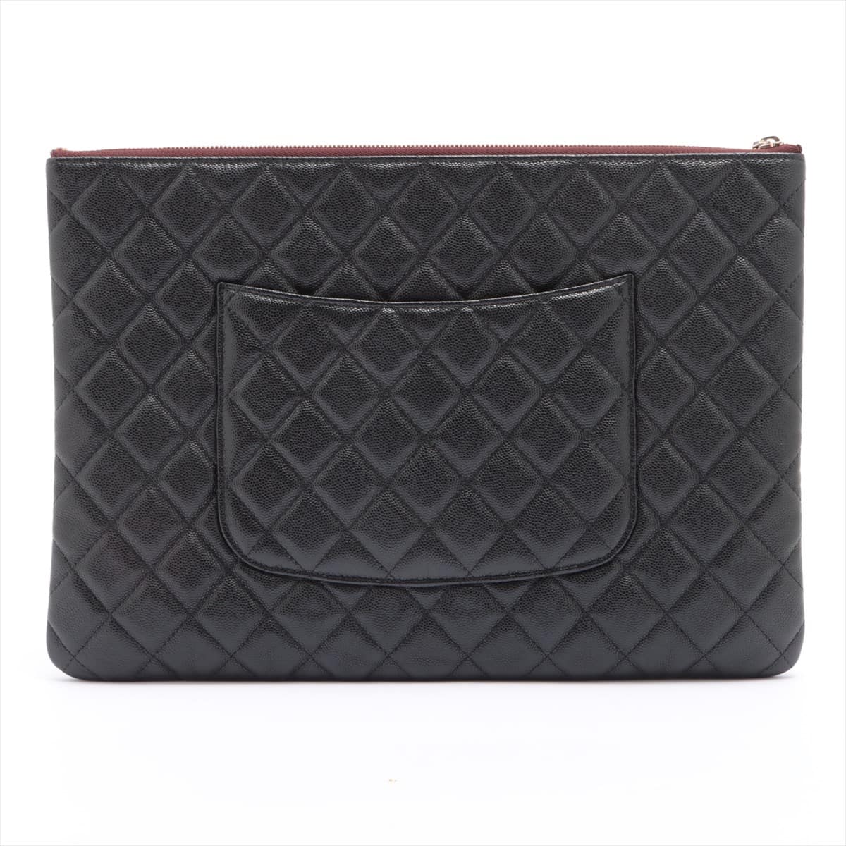 Chanel Coco Mark Caviarskin Clutch bag A82552 Black Gold Metal fittings 31st
