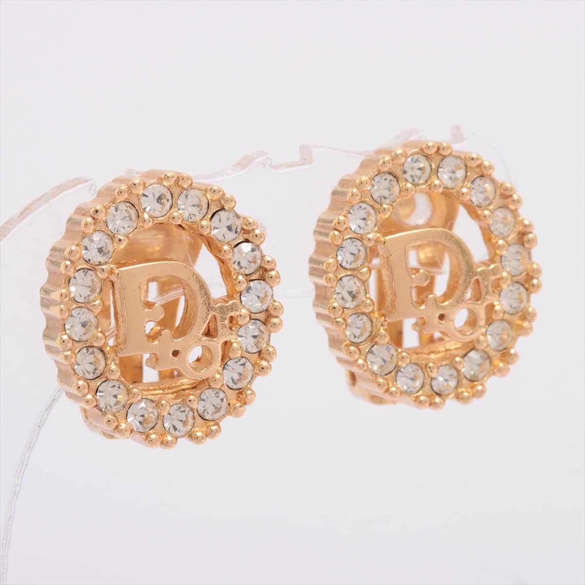 Christian Dior CD logo Earrings (for both ears) GP×inestone Gold