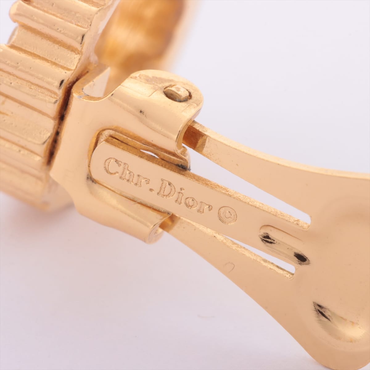 Christian Dior CD logo Earrings (for both ears) GP×inestone Gold
