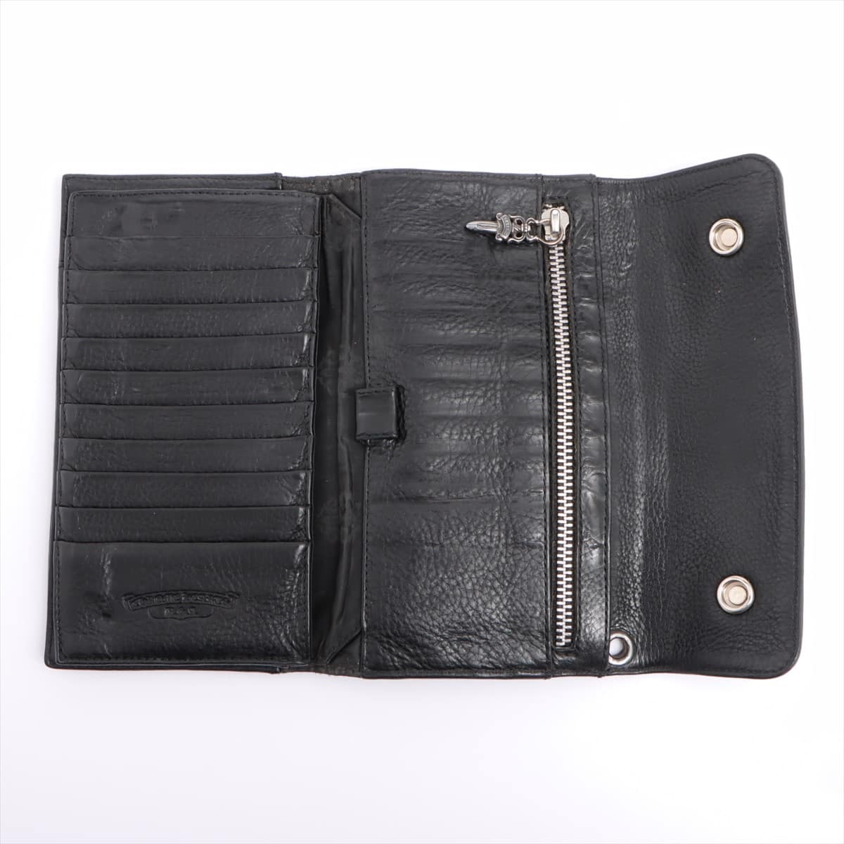 Chrome Hearts Wave Wallet Leather With invoice Cross button Dagger zip