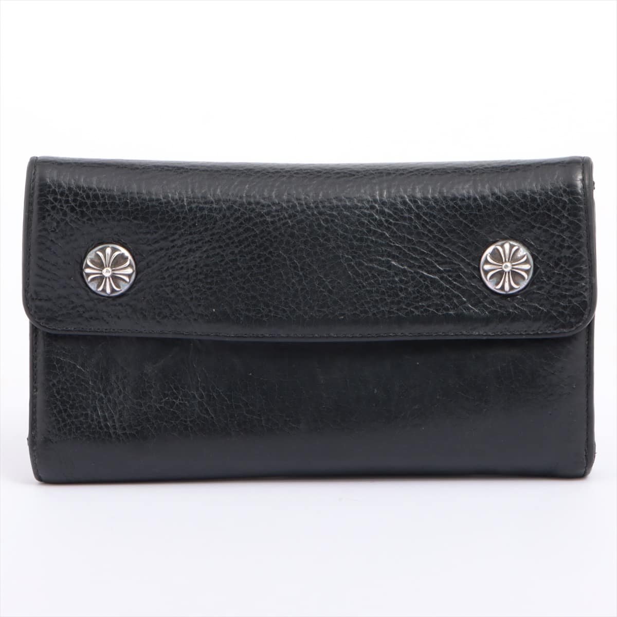 Chrome Hearts Wave Wallet Leather With invoice Cross button Dagger zip