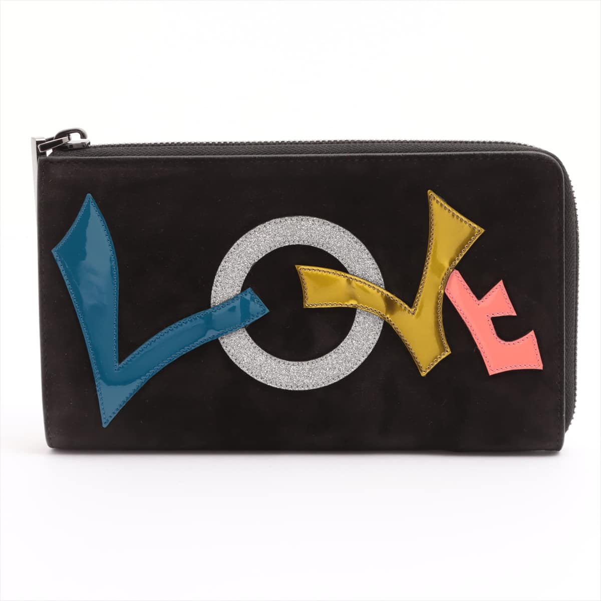 Christian Louboutin Leather & suede Round-Zip-Wallet Black
