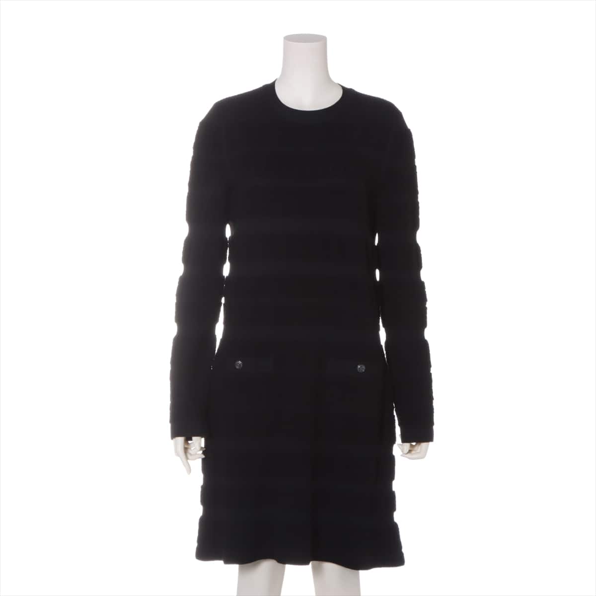 Chanel Coco Button P62 Wool & nylon Knit dress 38 Ladies' Black