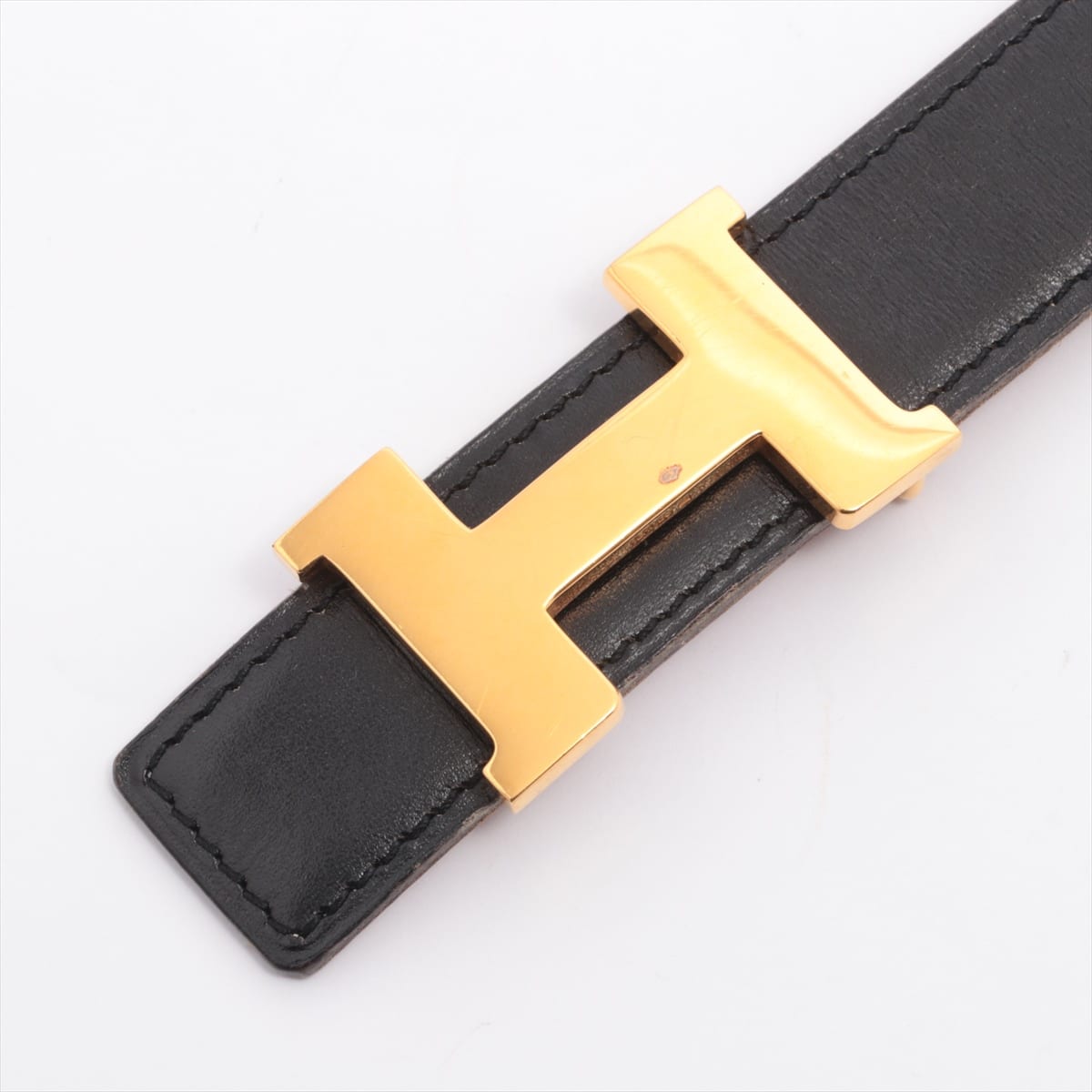 Hermès H Belt □D engraved 2000 Belt GP & leather Black×Gold