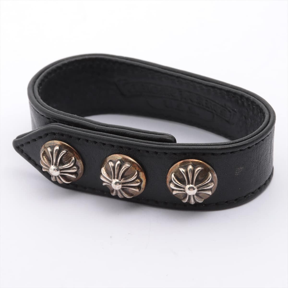 Chrome Hearts 3button 2snap Bracelet Leather & 925 31.4g With invoice