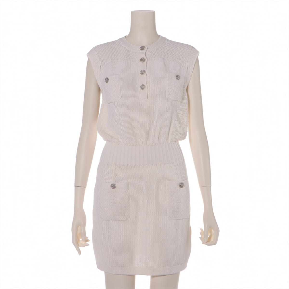 Chanel Coco Button P64 Cotton & silk Shirt dress 36 Ladies' White  P64350