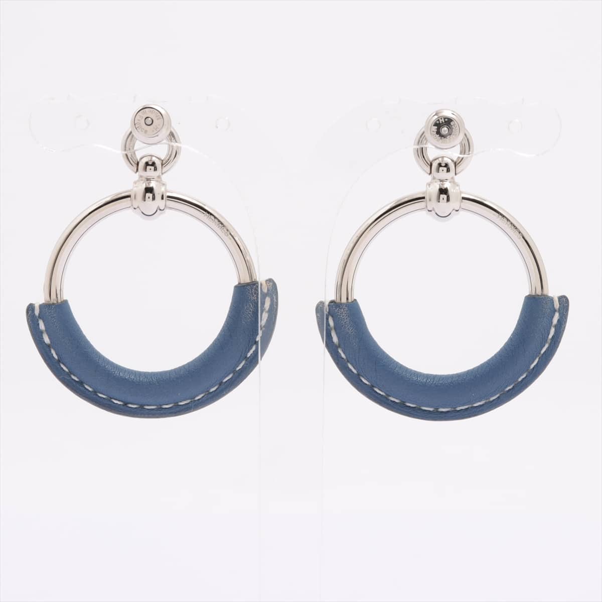 Hermès Loop Grand Piercing jewelry (for both ears) GP & leather Silver x blue