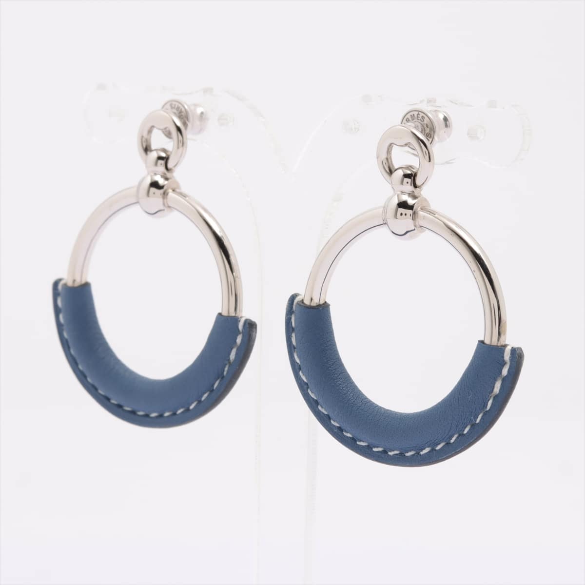 Hermès Loop Grand Piercing jewelry (for both ears) GP & leather Silver x blue
