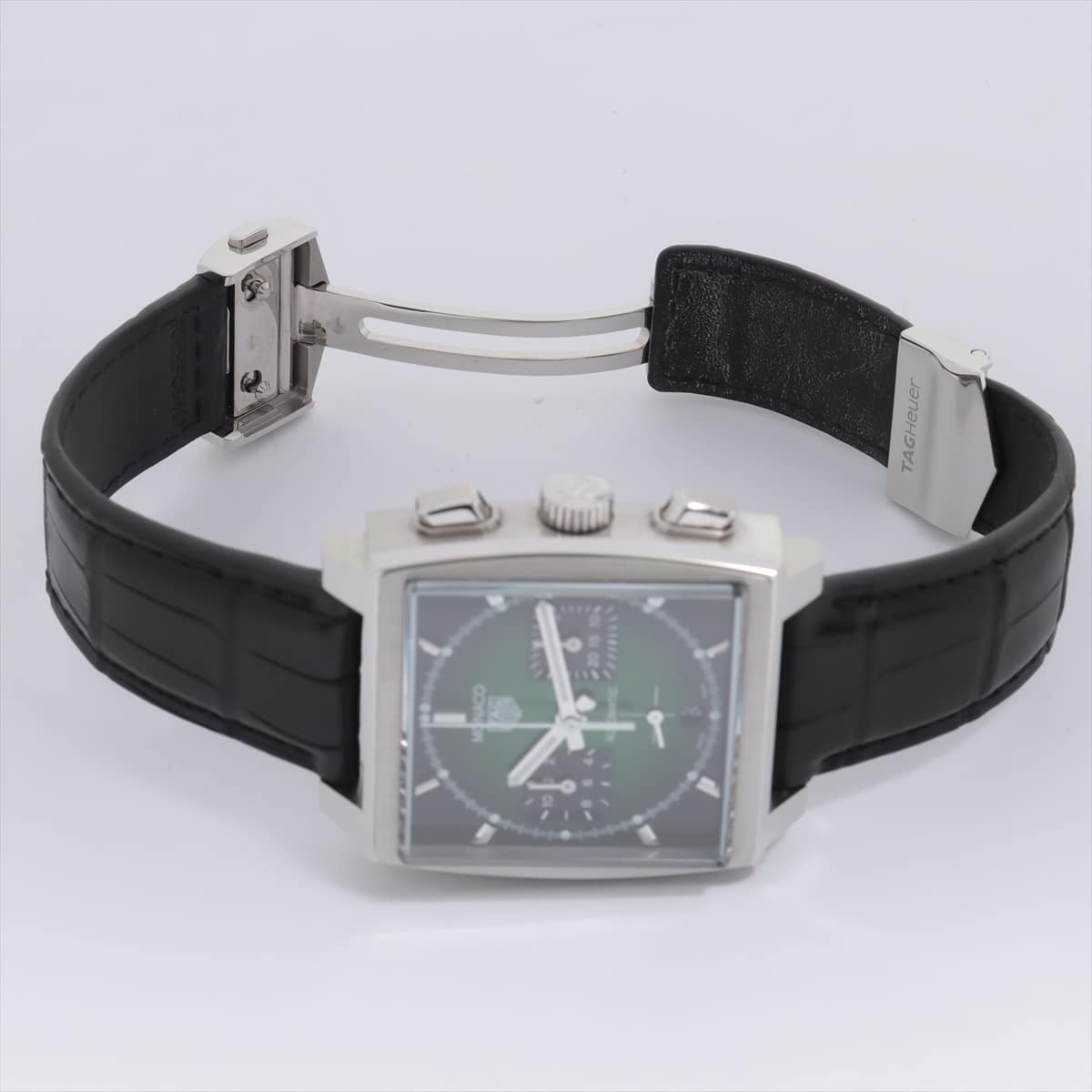 TAG Heuer Monaco CBL2116.FC6497 SS & leather AT Green-Face