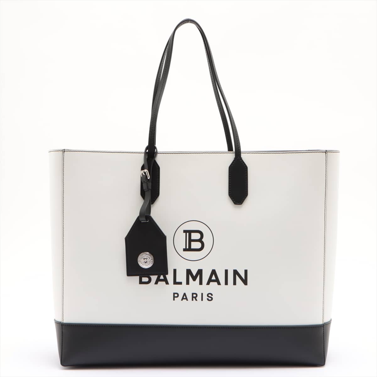 Balmain Logo Leather 2 way tote bag Black × White