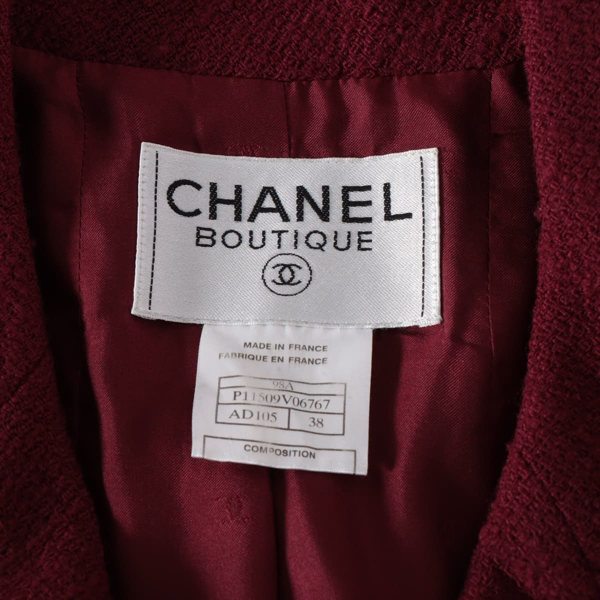 Chanel Coco Button 98A Tweed Setup 38/38 Ladies' Bordeaux  P11509