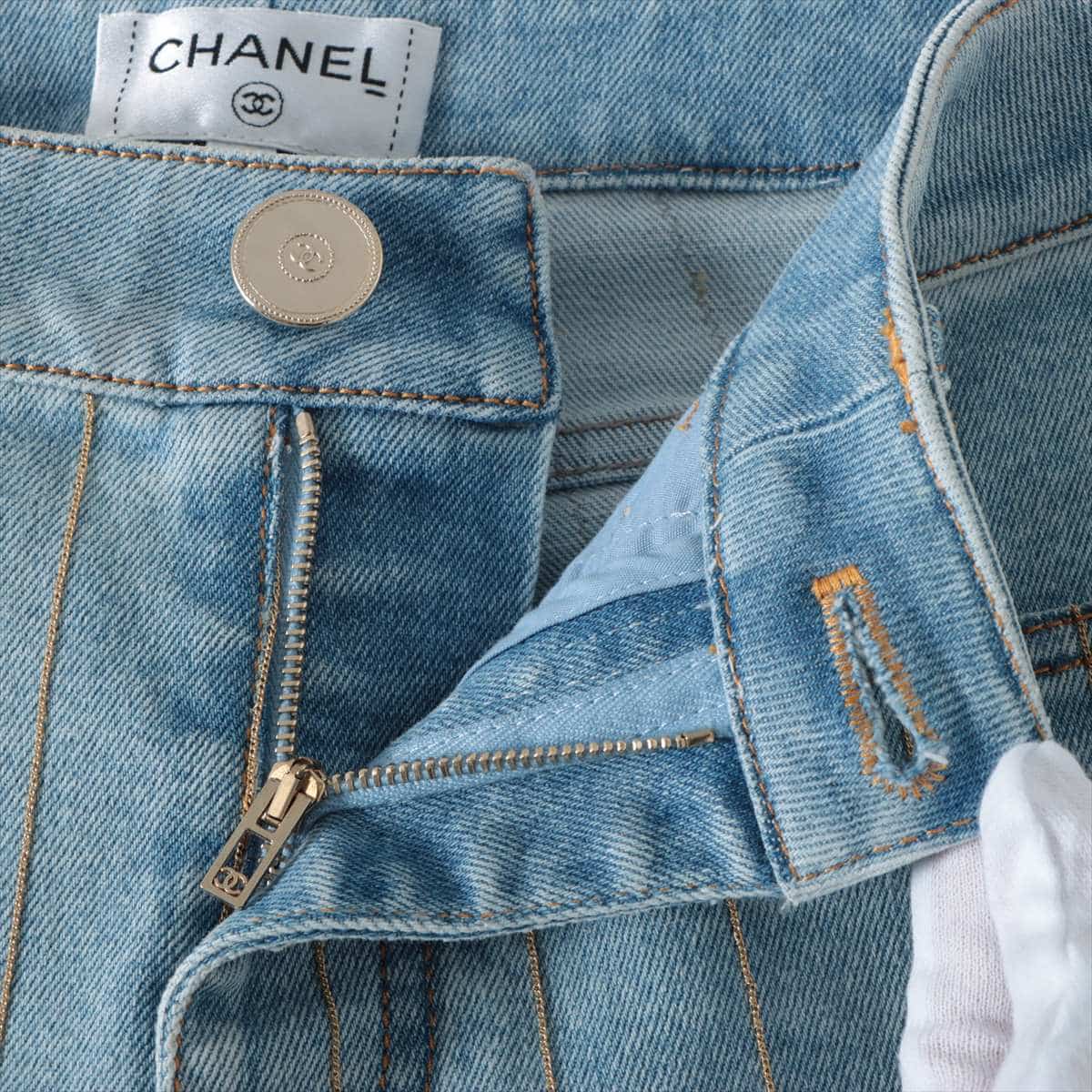 Chanel P63 Cotton Denim pants 38 Ladies' Blue  Coco Button