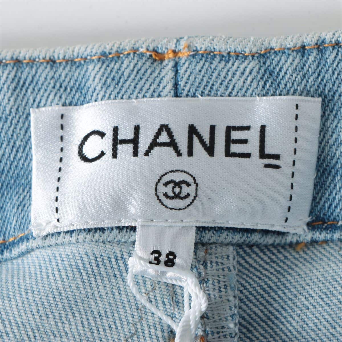 Chanel P63 Cotton Denim pants 38 Ladies' Blue  Coco Button