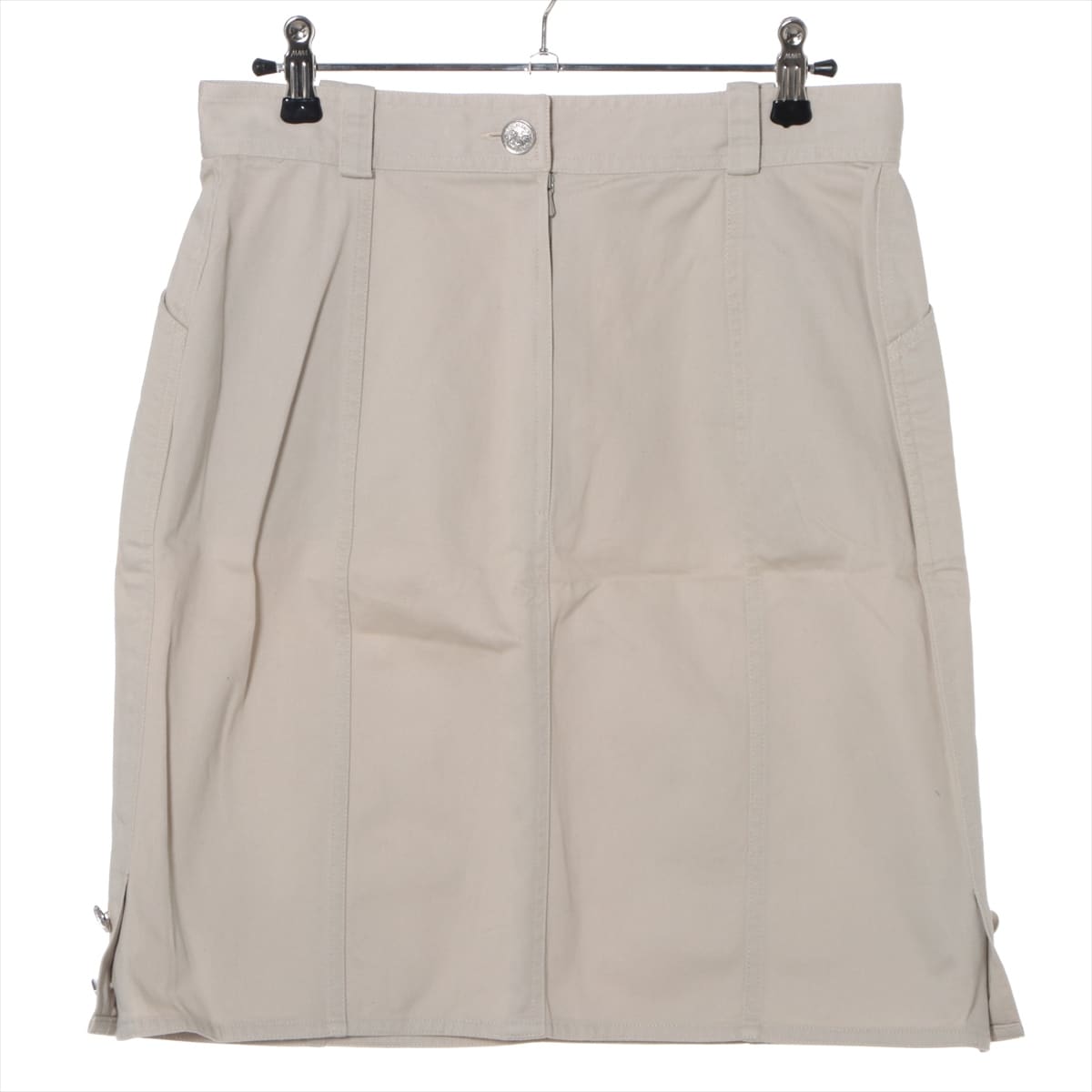 Chanel Cotton Skirt 42 Ladies' Beige  Coco Button