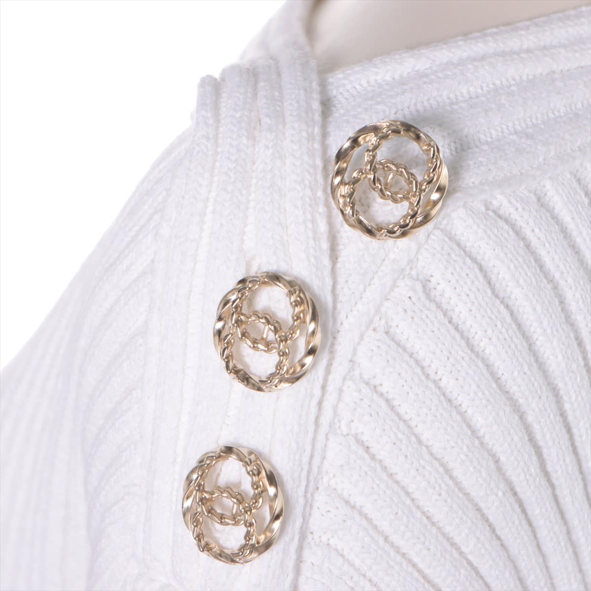 Chanel Coco Button P63 Cotton Knit dress 38 Ladies' White