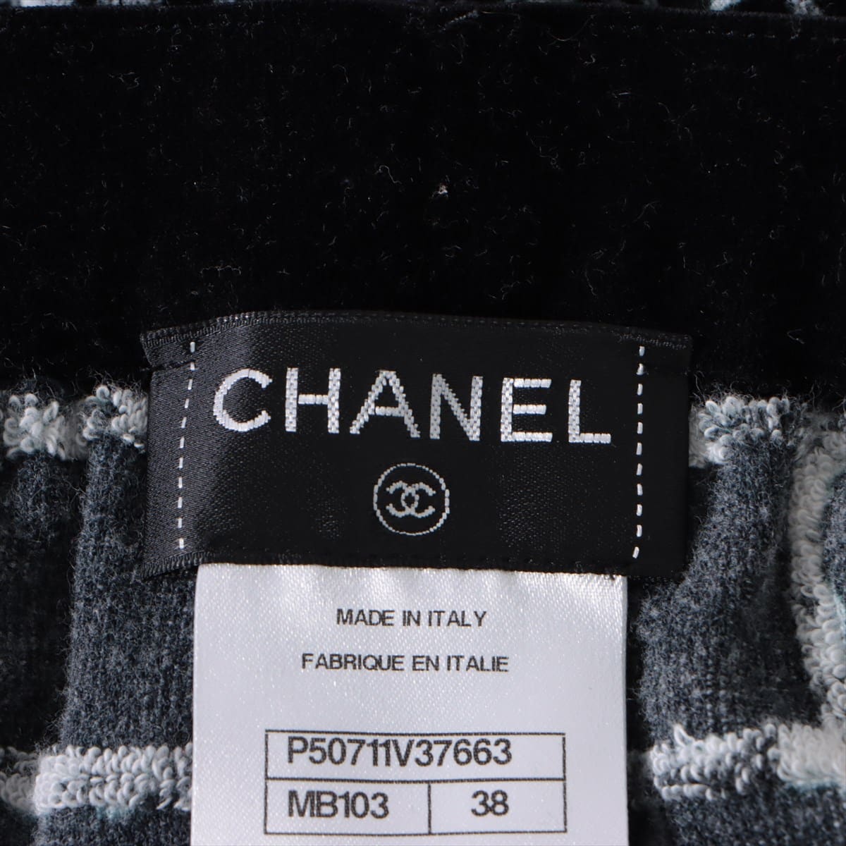 Chanel P50 Cotton Skirt 38 Ladies' Black × White  Velour