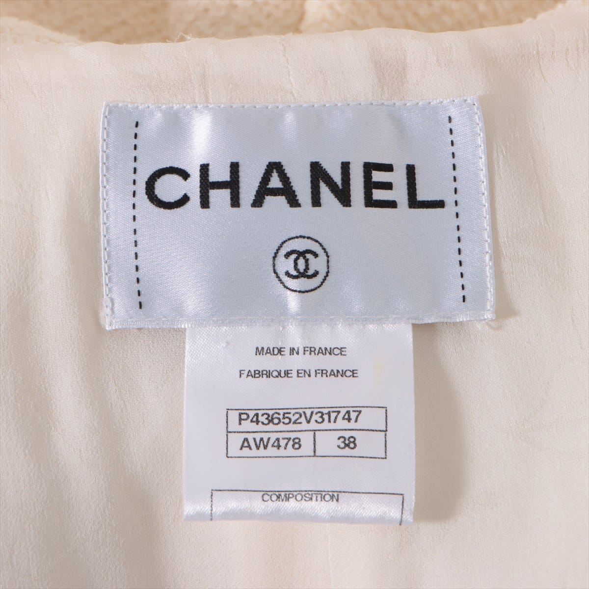 Chanel Coco Button P43 Cotton & silk Setup 38 Ladies' White  Imitation pearls