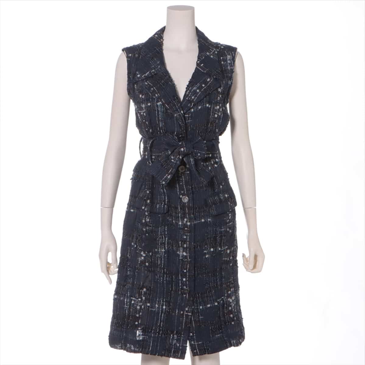 Chanel Coco Button 06P Tweed Sleeveless dress 38 Ladies' Navy blue