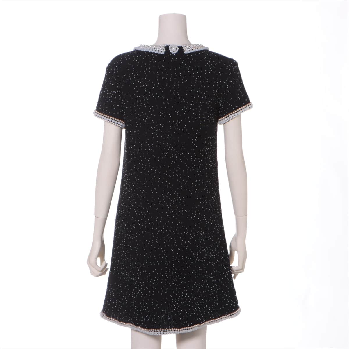 Chanel 05A Wool & cashmere Dress 40 Ladies' Black  pearl decoration