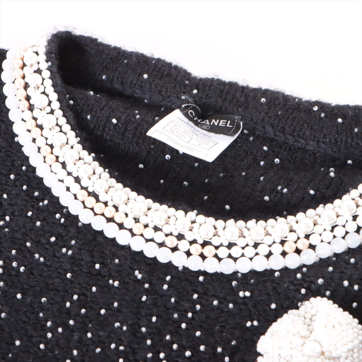 Chanel 05A Wool & cashmere Dress 40 Ladies' Black  pearl decoration