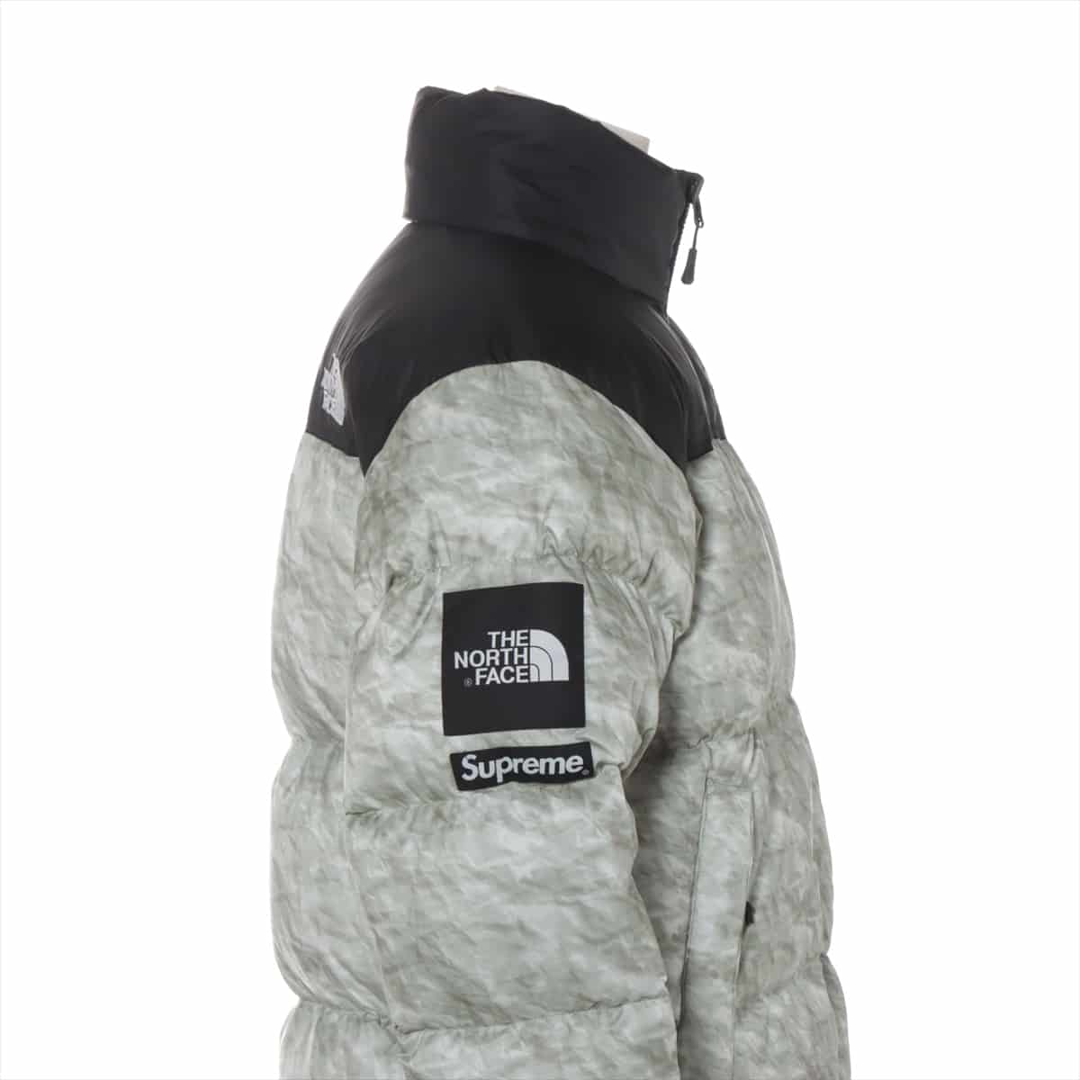 SUPREME × THE NORTH FACE 19AW Nylon Down jacket M Men's Black x Gray  ND91806I Paper Print Nuptse Jacket Can be stored in the hood