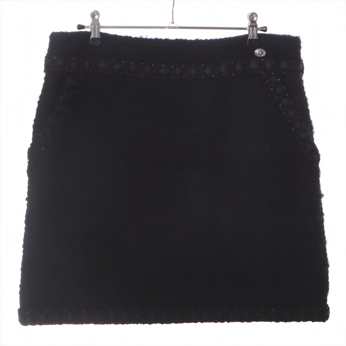 Chanel Coco Button P54 Tweed Skirt 40 Ladies' Black