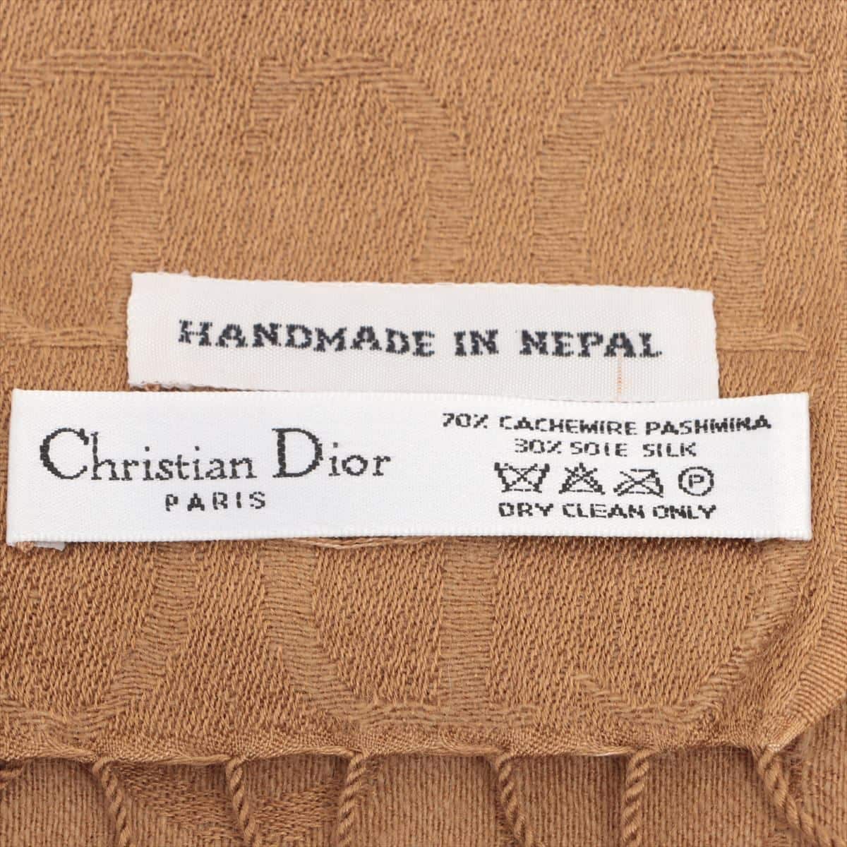 Christian Dior CD logo Shawl Cashmere & silk Camel Fringe Stole