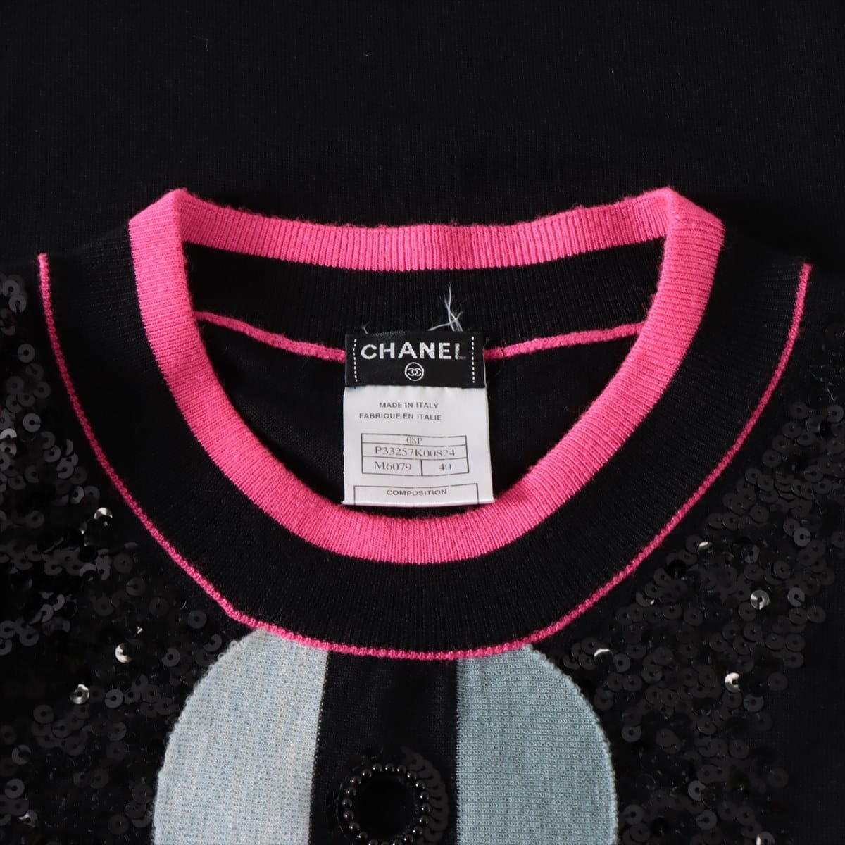 Chanel 08P Cashmere Knit dress 40 Ladies' Black x pink