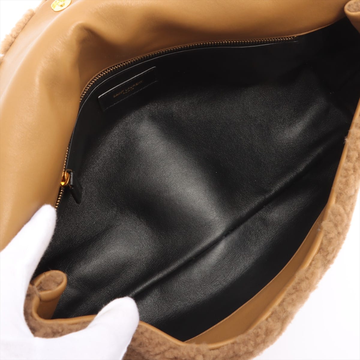 Saint Laurent Paris Mouton × Leather Clutch bag Brown 655004