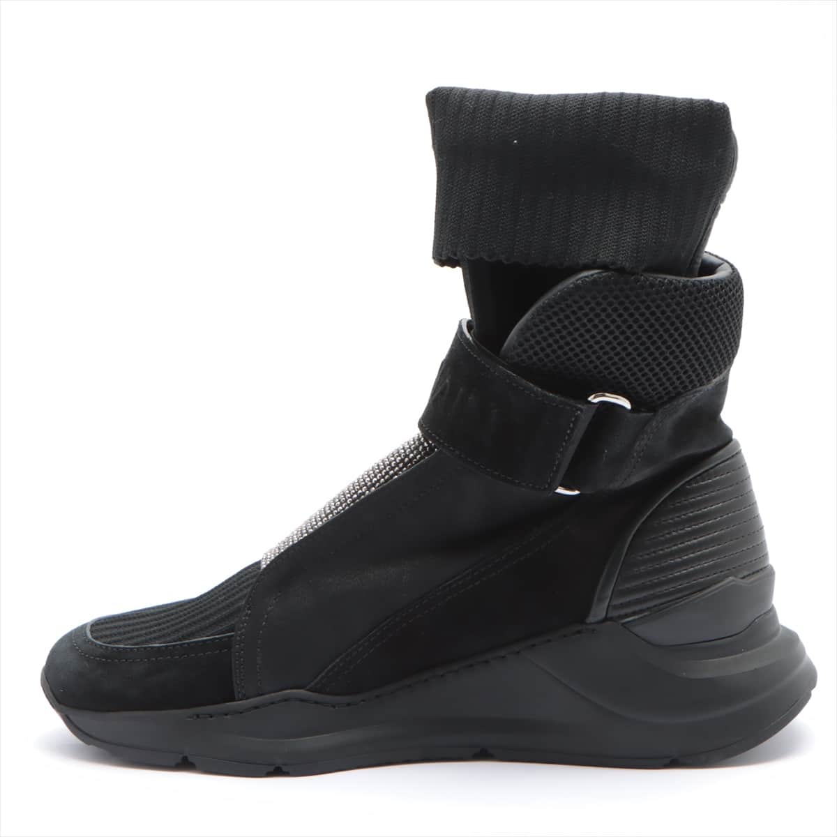 Balmain Suede High-top Sneakers 40 Men's Black BH2 Strappy Knit combi