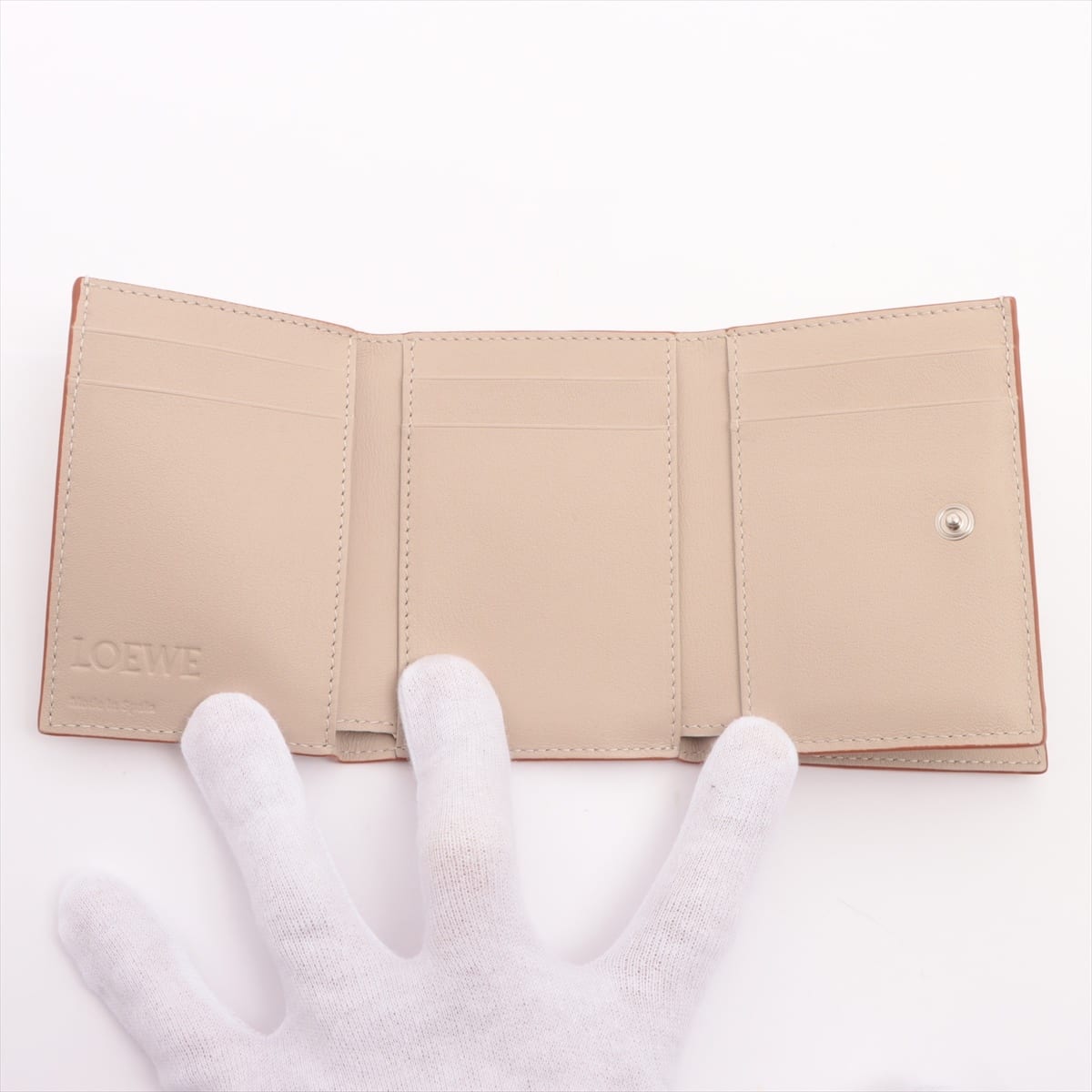 Loewe Anagram Tri Fold Leather Wallet Ivory