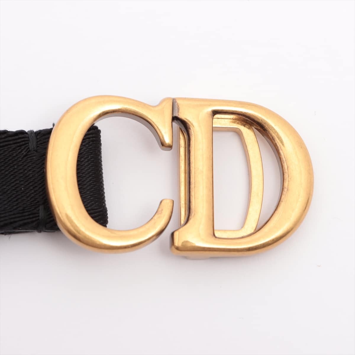Christian Dior CD logo Belt Nylon Black×Gold