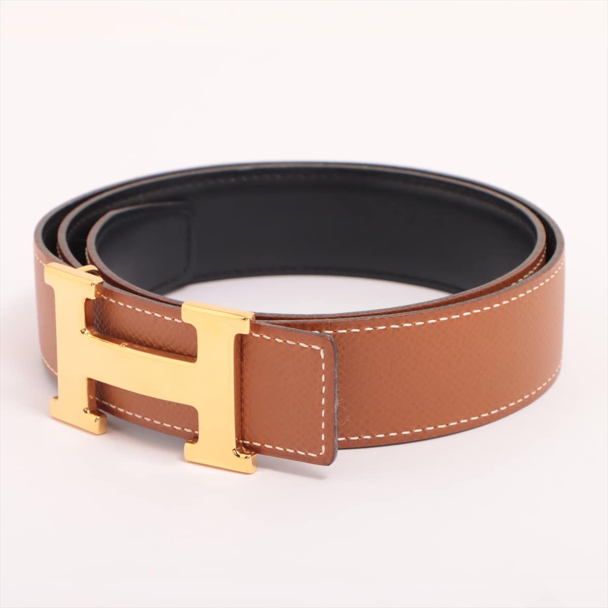 Hermès H Belt 〇 Z engraved (1996) Belt Leather Black × Brown