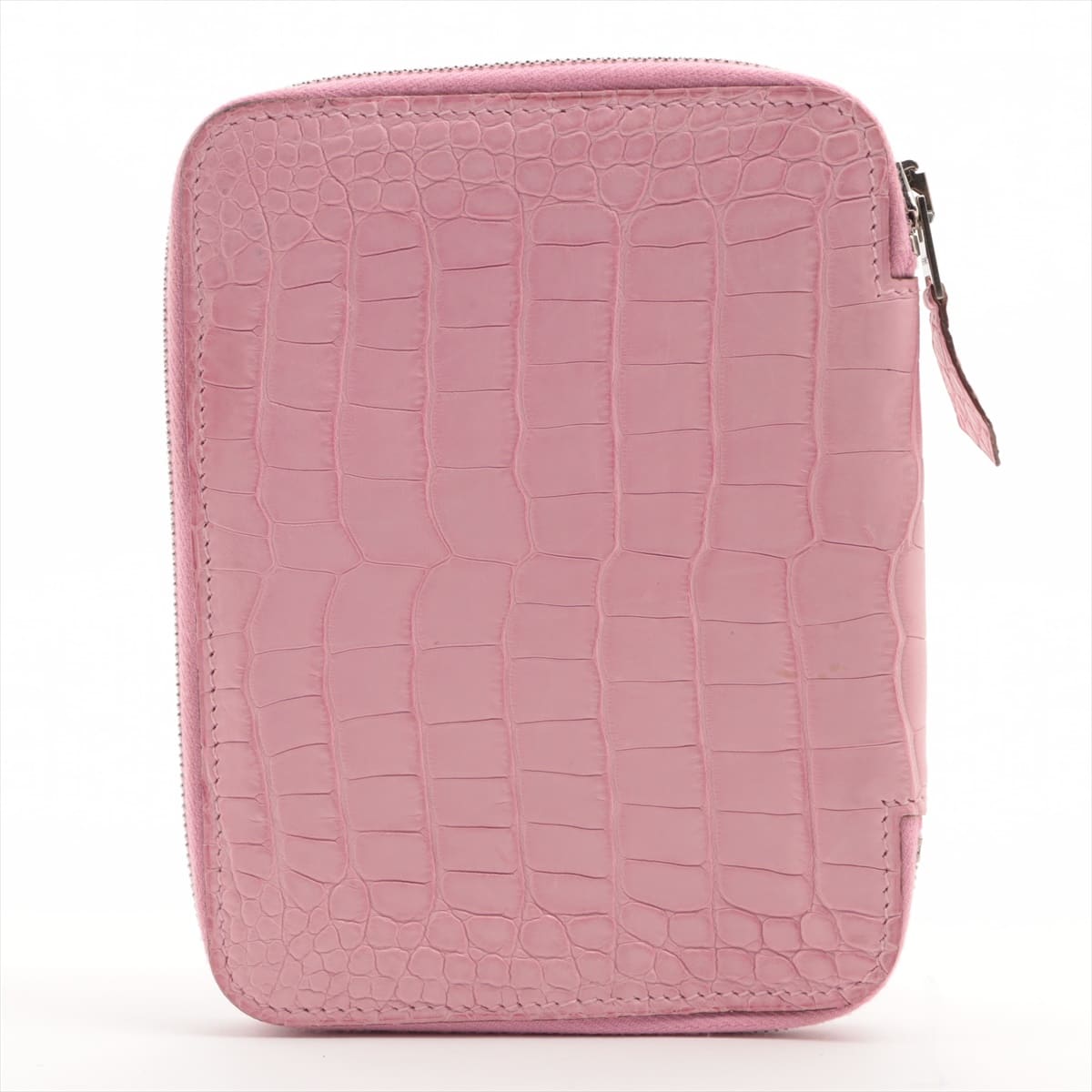 Hermès Agenda Alligator Notebook cover Pink Silver Metal fittings □N:2010 Round zip